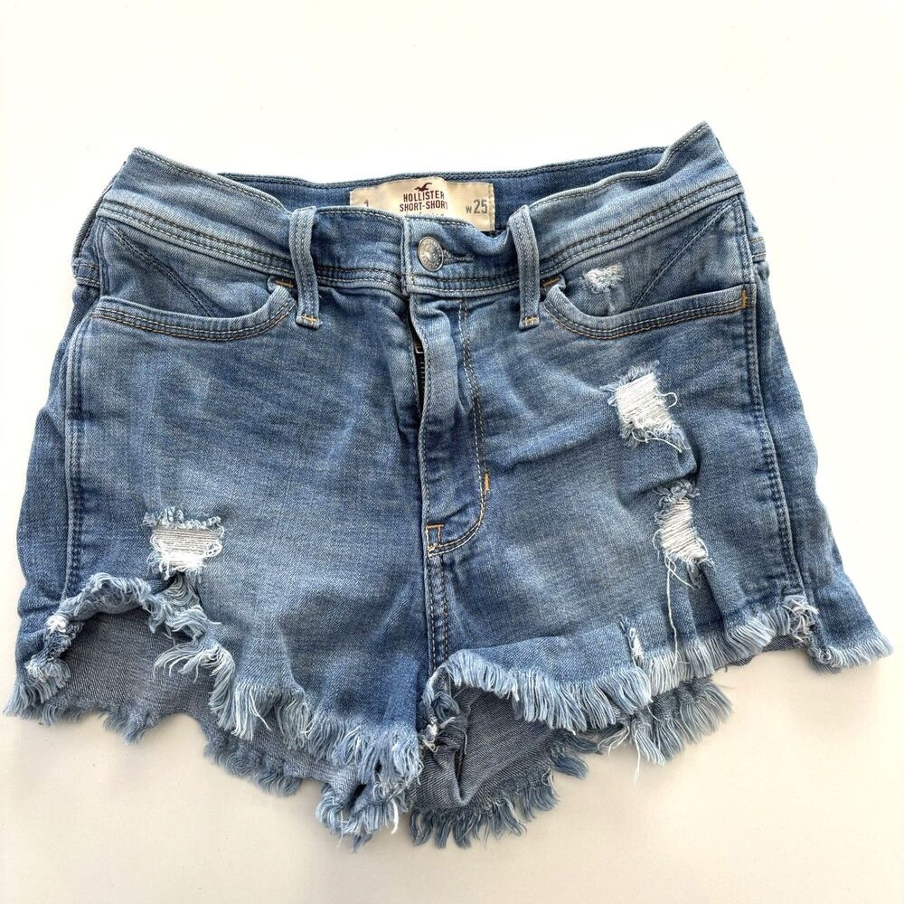 HOLLISTER Denim Short-Short Junior 1 High Rise Frayed Distressed Ripped Micro